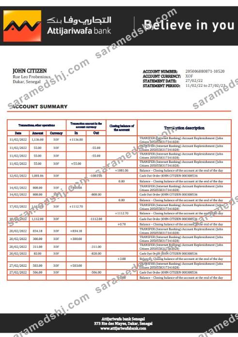 Senegal Attijariwafa Bank statement